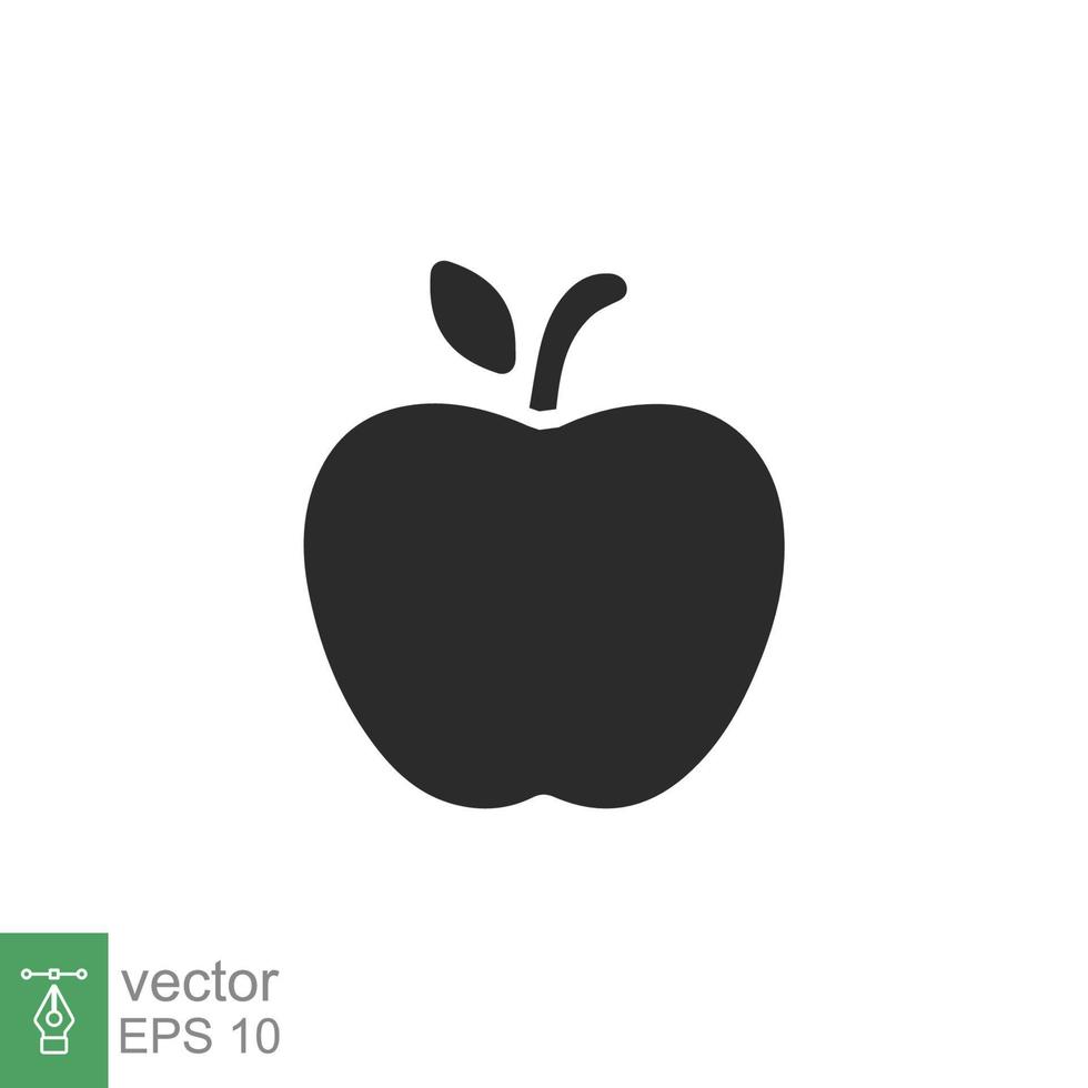 icono de manzana estilo sólido simple. fruta con símbolo de hoja. ilustración de vector de glifo aislado sobre fondo blanco. eps 10.