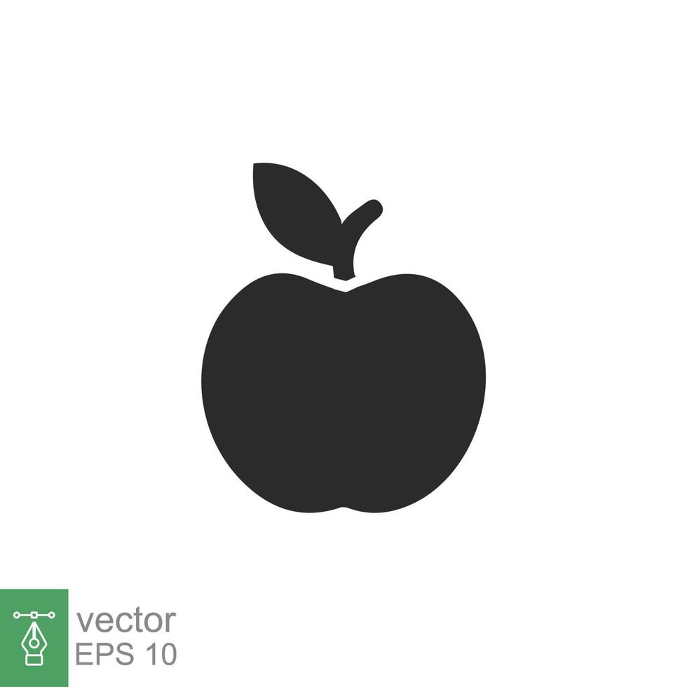 icono de manzana estilo sólido simple. fruta con símbolo de hoja. ilustración de vector de glifo aislado sobre fondo blanco. eps 10.