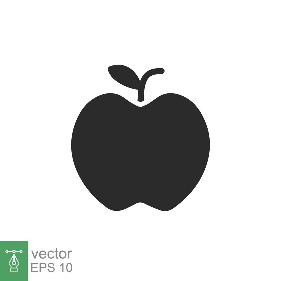 icono de manzana estilo sólido simple. fruta con símbolo de hoja. ilustración de vector de glifo aislado sobre fondo blanco. eps 10.