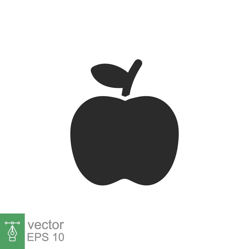 Apple icon. Simple solid style. Fruit with leaf symbol. Glyph vector illustration isolated on white background. EPS 10.