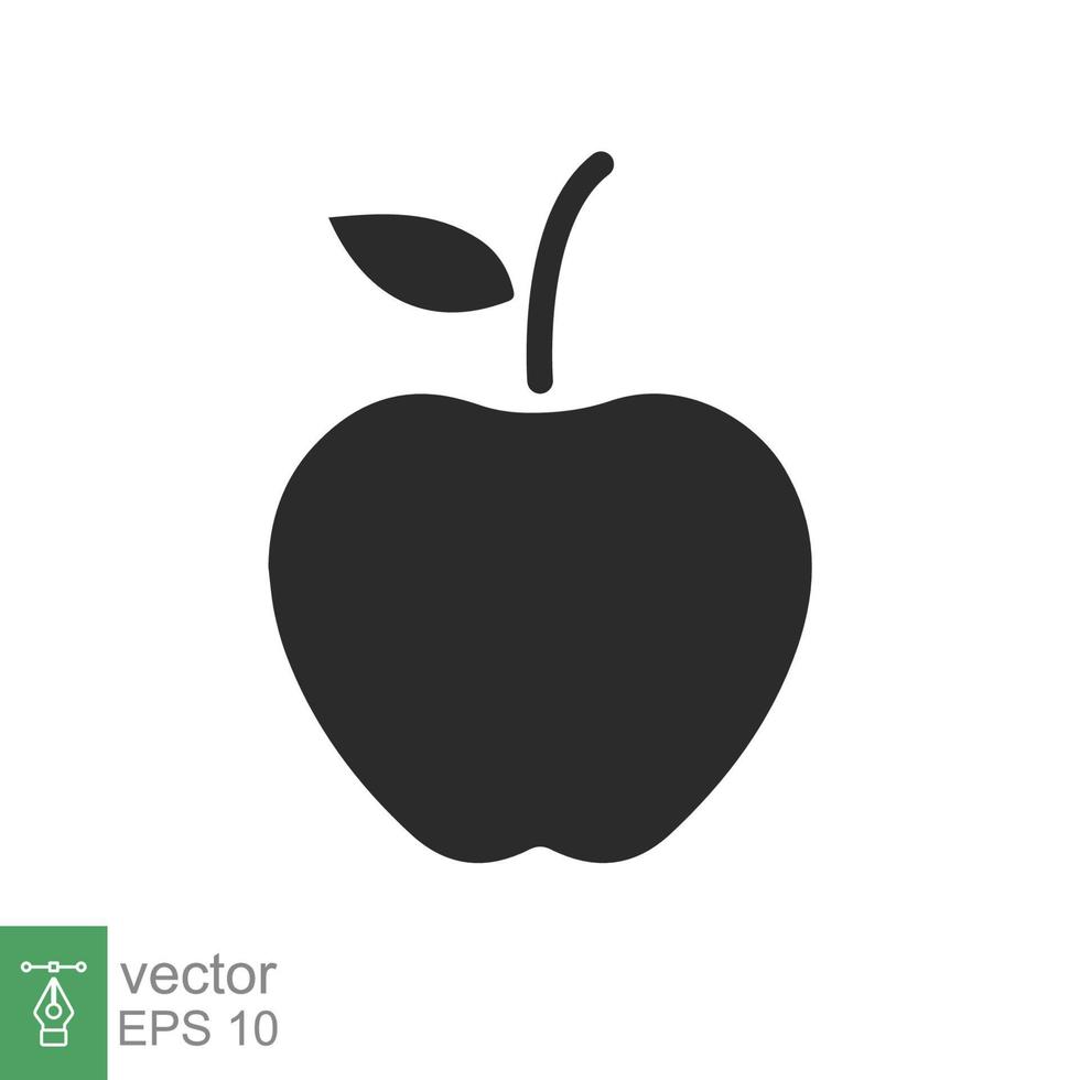 icono de manzana estilo sólido simple. fruta con símbolo de hoja. ilustración de vector de glifo aislado sobre fondo blanco. eps 10.