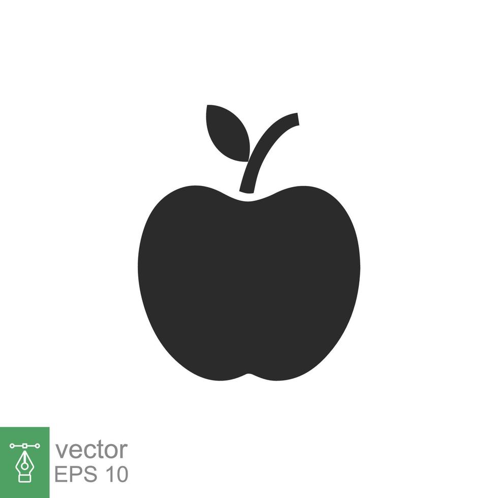 icono de manzana estilo sólido simple. fruta con símbolo de hoja. ilustración de vector de glifo aislado sobre fondo blanco. eps 10.