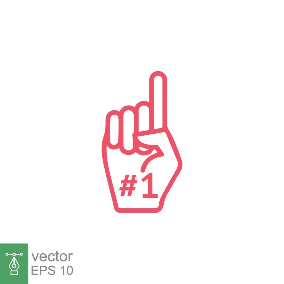 Number 1 foam glove icon. Simple outline style. Fan logo hand with finger up. Thin line vector illustration isolated on white background. EPS 10.