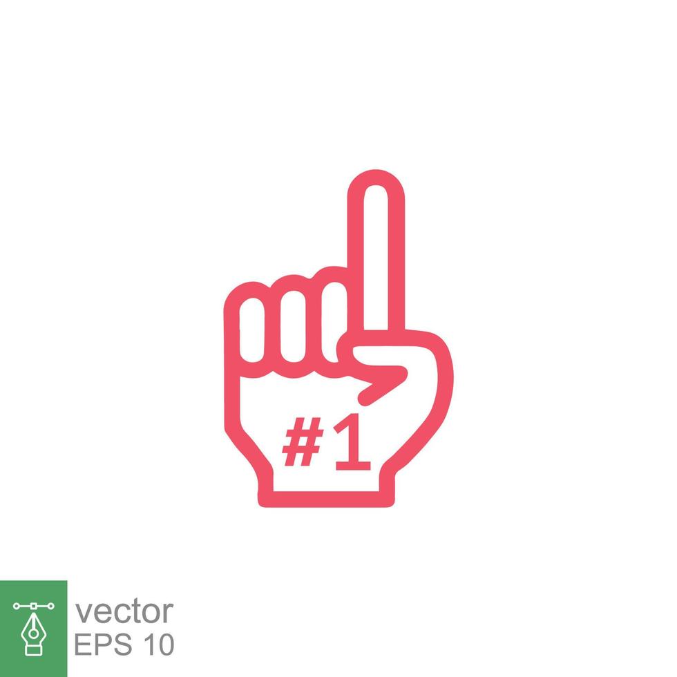 Number 1 foam glove icon. Simple outline style. Fan logo hand with finger up. Thin line vector illustration isolated on white background. EPS 10.