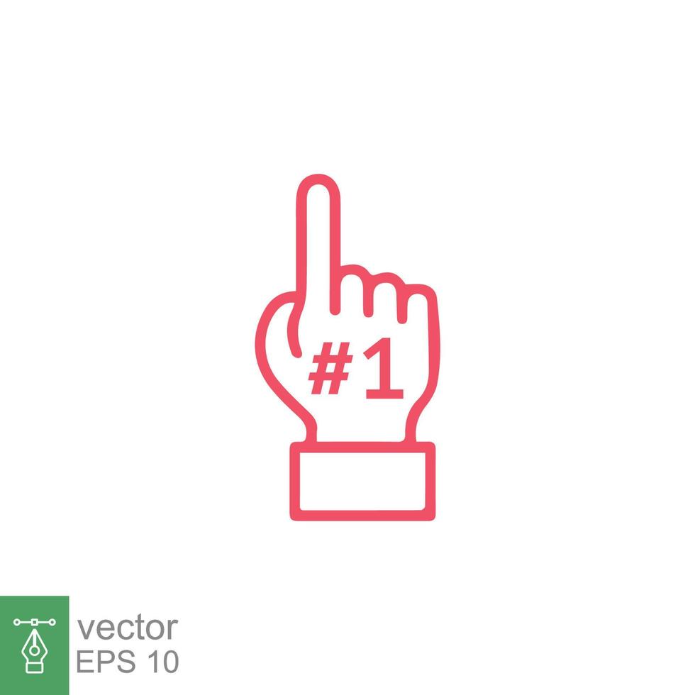 Number 1 foam glove icon. Simple outline style. Fan logo hand with finger up. Thin line vector illustration isolated on white background. EPS 10.