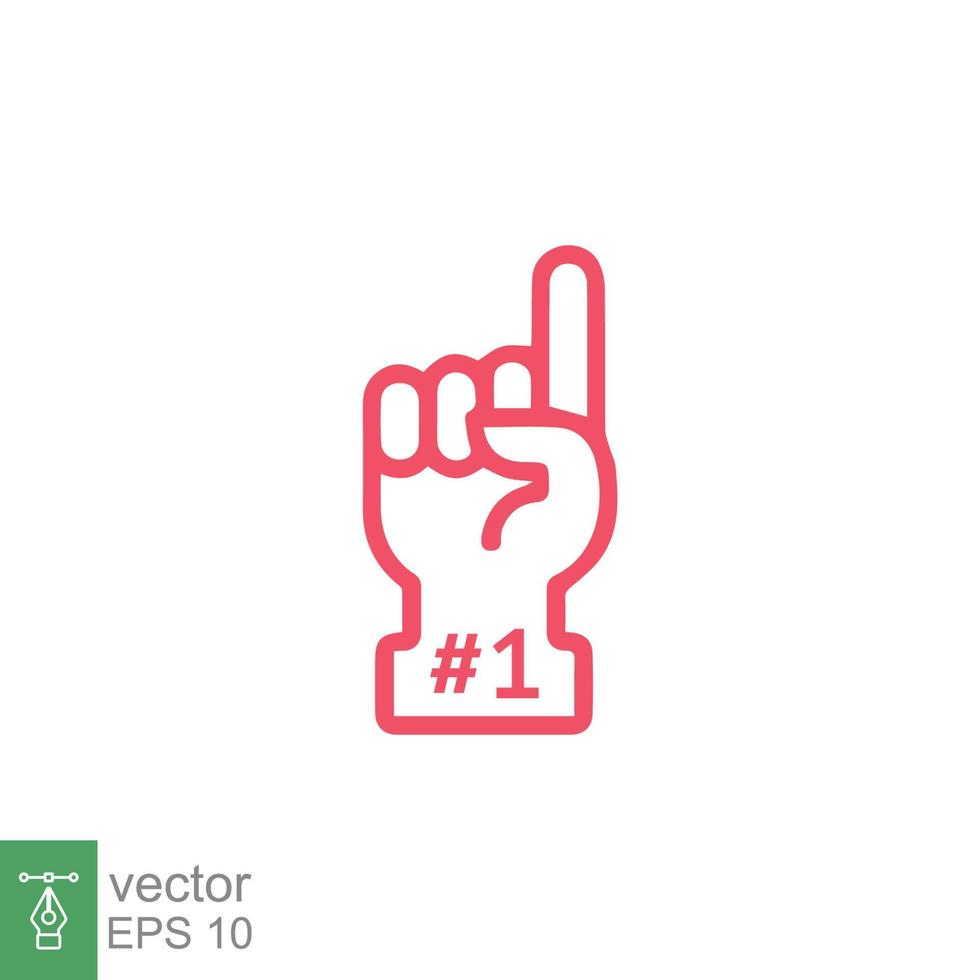 Number 1 foam glove icon. Simple outline style. Fan logo hand with finger up. Thin line vector illustration isolated on white background. EPS 10.