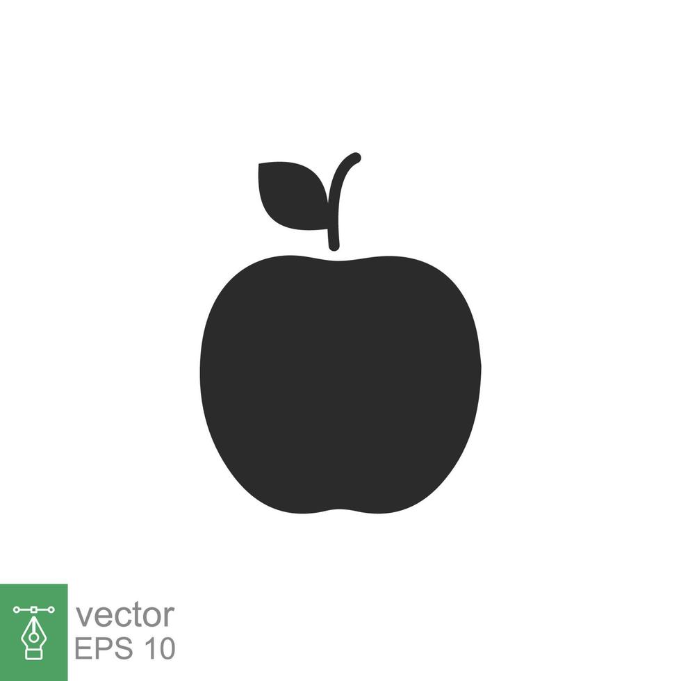 icono de manzana estilo sólido simple. fruta con símbolo de hoja. ilustración de vector de glifo aislado sobre fondo blanco. eps 10.