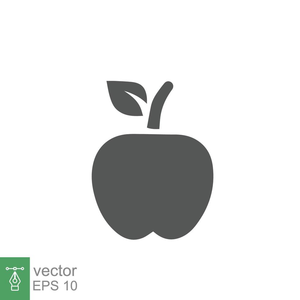 icono de manzana estilo sólido simple. fruta con símbolo de hoja. ilustración de vector de glifo aislado sobre fondo blanco. eps 10.