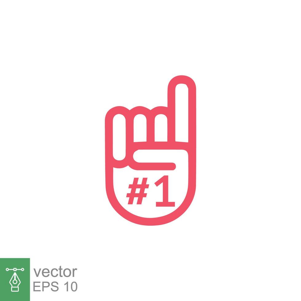 Number 1 foam glove icon. Simple outline style. Fan logo hand with finger up. Thin line vector illustration isolated on white background. EPS 10.