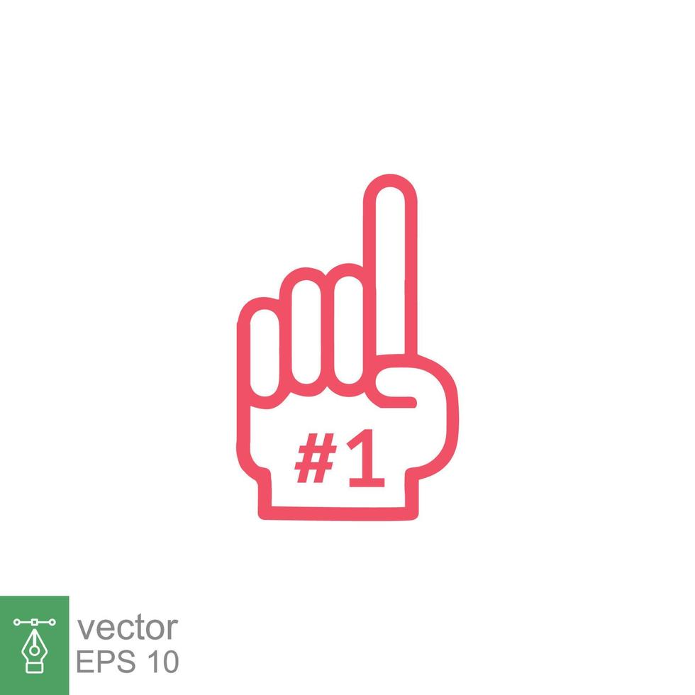 Number 1 foam glove icon. Simple outline style. Fan logo hand with finger up. Thin line vector illustration isolated on white background. EPS 10.