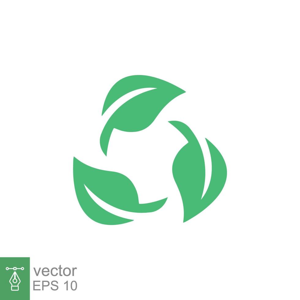 icono de paquete libre de plástico reciclable biodegradable. plantilla de logotipo de etiqueta degradable reciclable vectorial. tres hojas verdes aisladas sobre fondo blanco. eps 10. vector