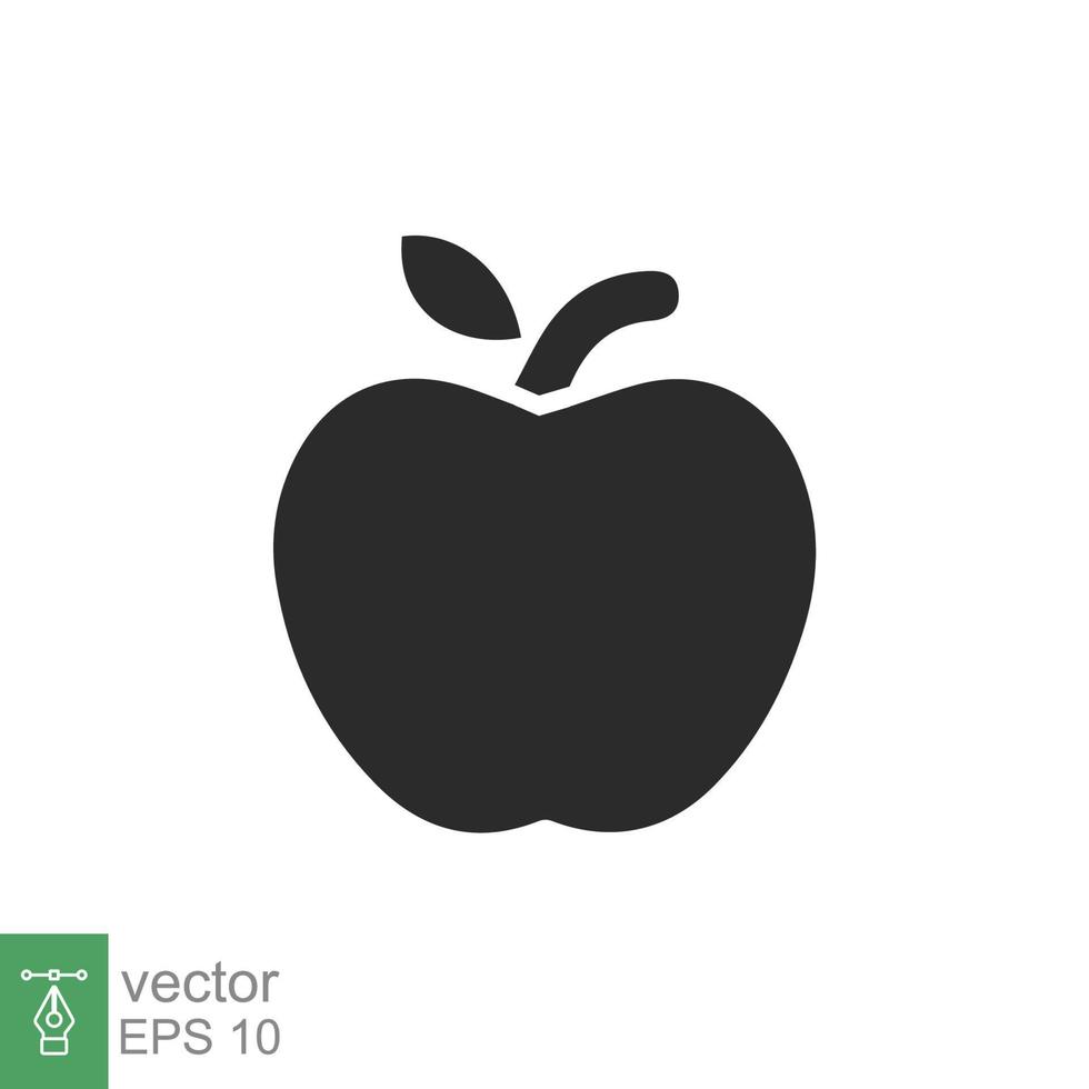 icono de manzana estilo sólido simple. fruta con símbolo de hoja. ilustración de vector de glifo aislado sobre fondo blanco. eps 10.