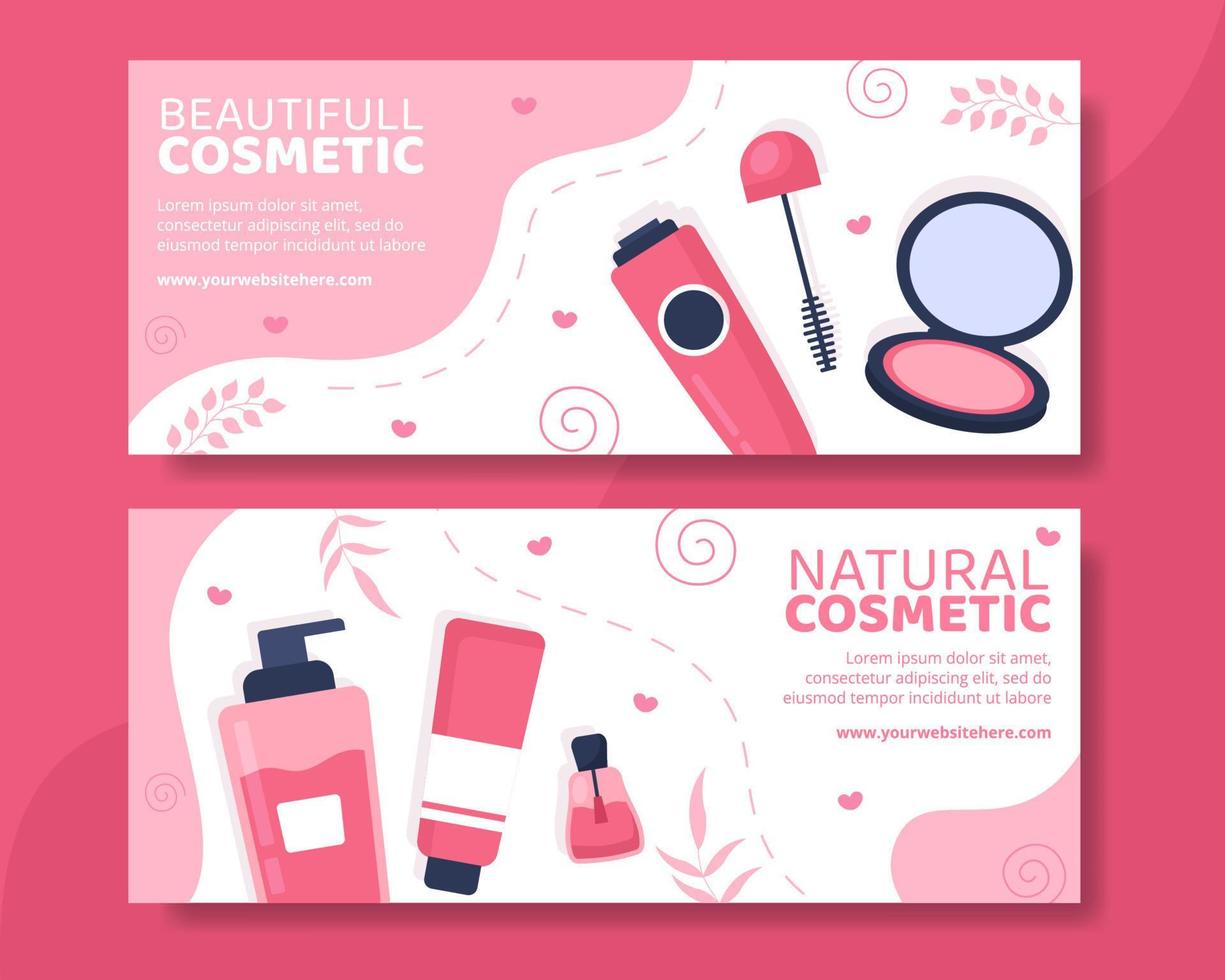 Makeup Cosmetics Collection Horizontal Banner Template Cartoon Background Illustration vector