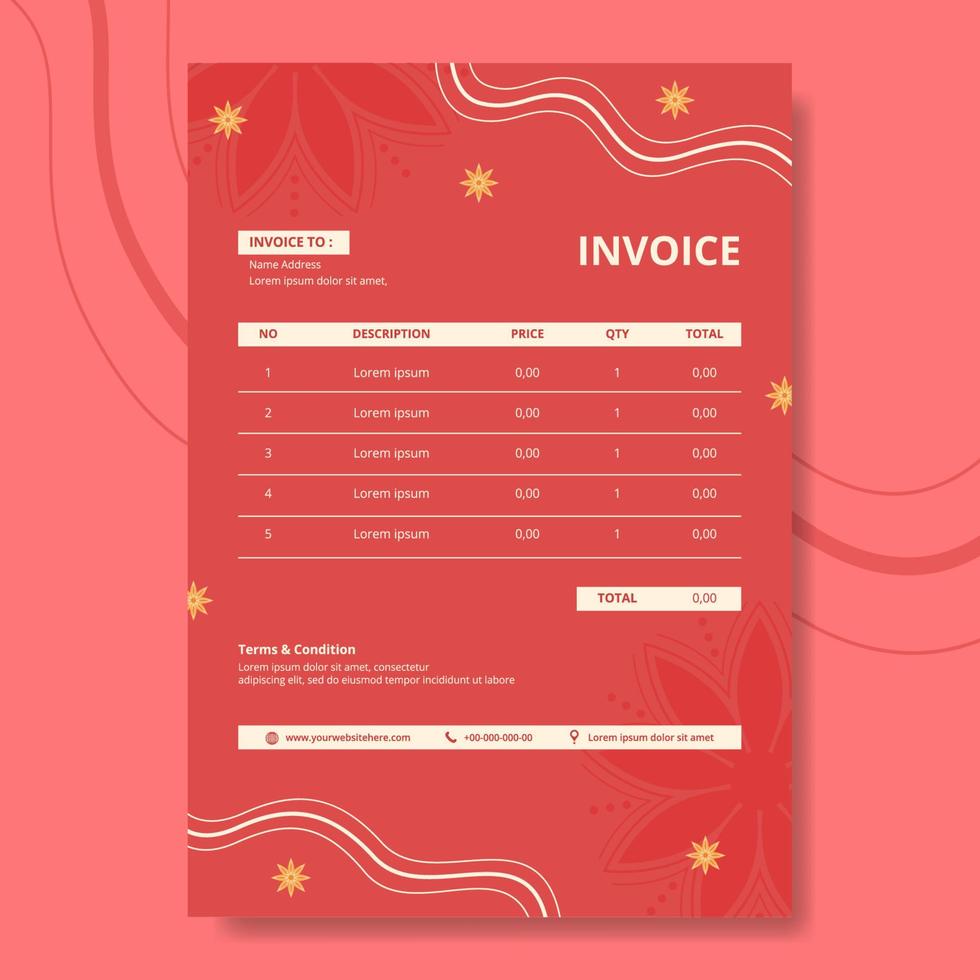 Indian Food Restaurant Invoice Template Flat Cartoon Background Vector Illustration
