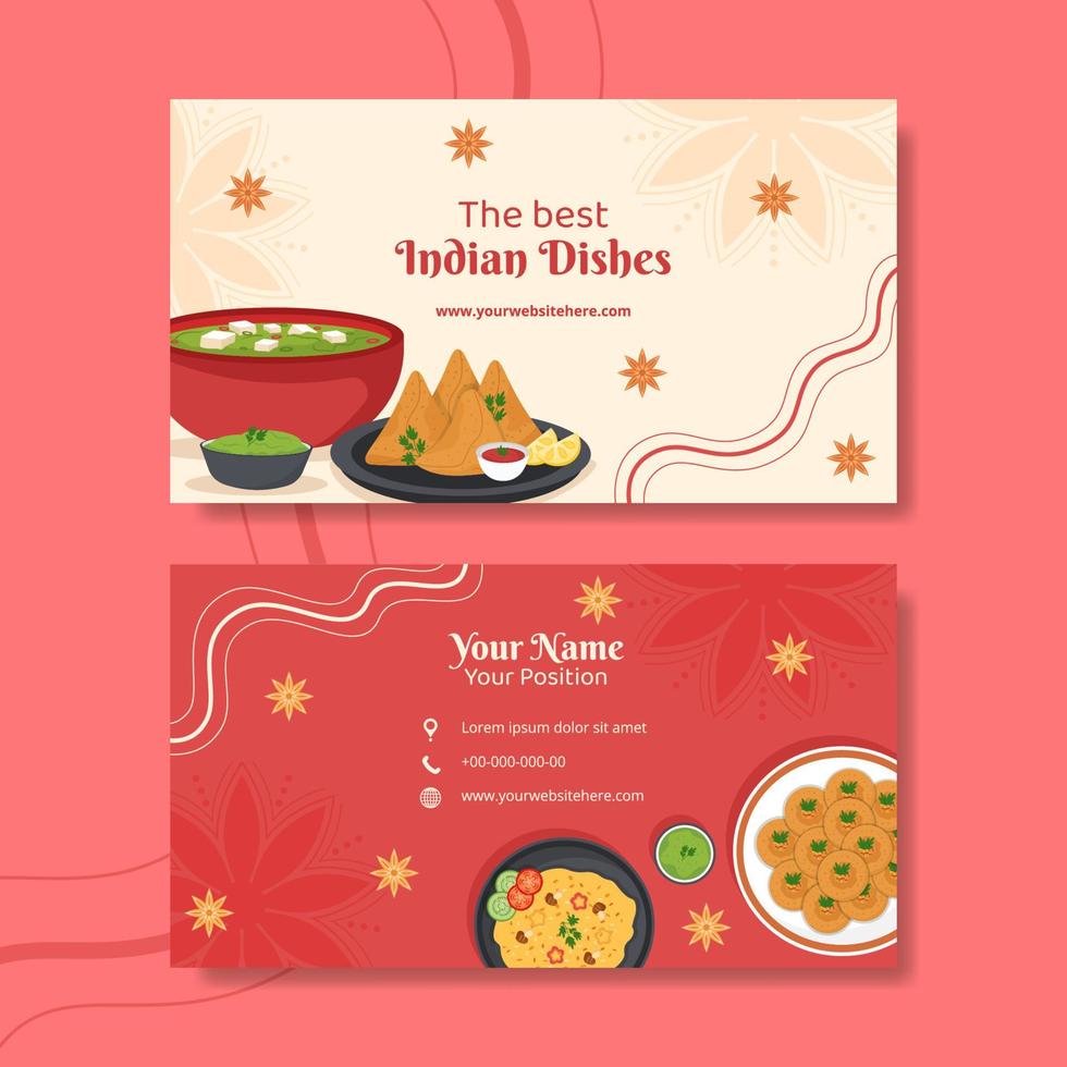 Indian Food Restaurant Card Horizontal Template Flat Cartoon Background Vector Illustration