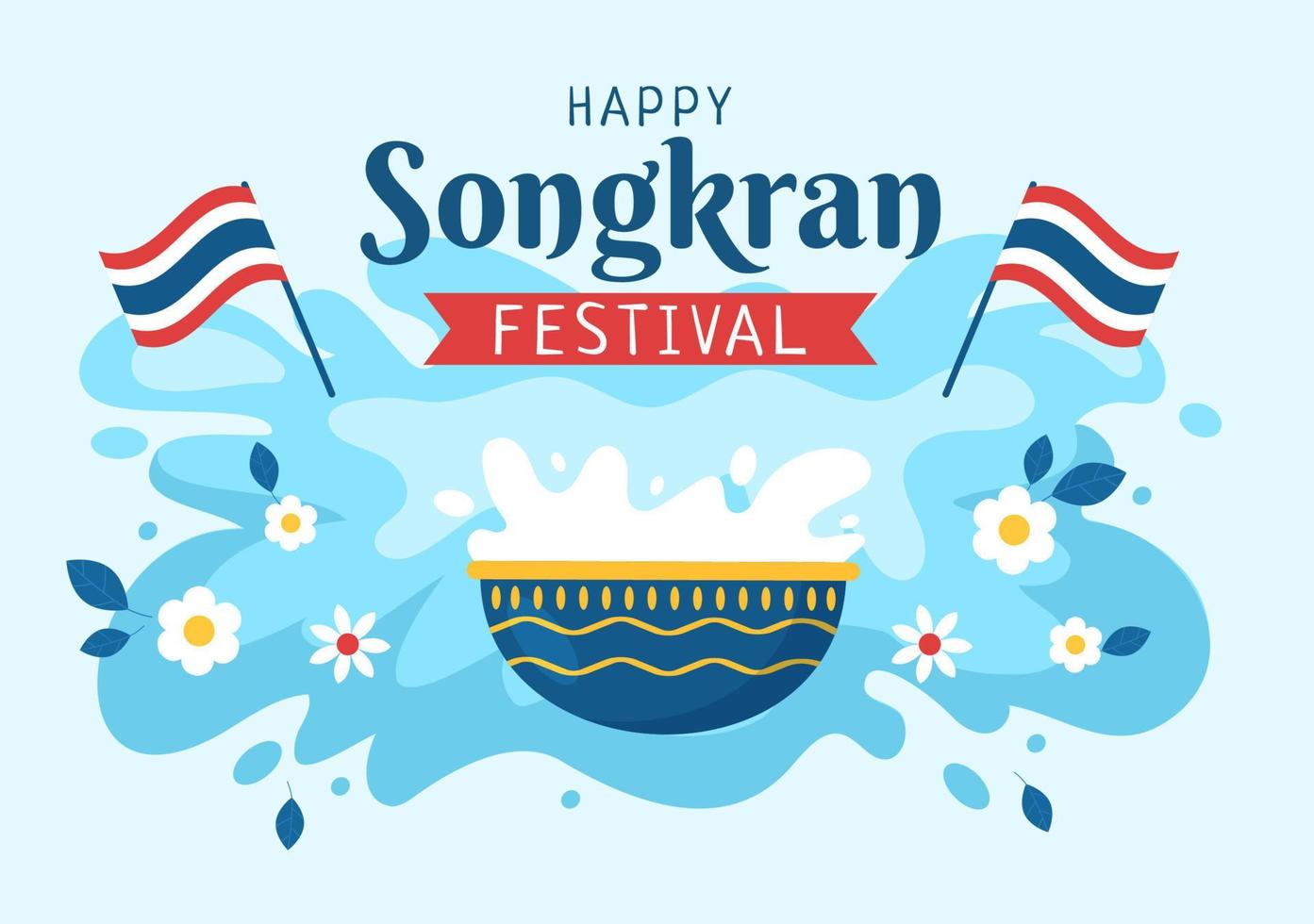 Happy Songkran Festival Day Hand Drawn Cartoon Illustration Playing Water Gun in Thailand Celebration in Flat Style Background Design vector