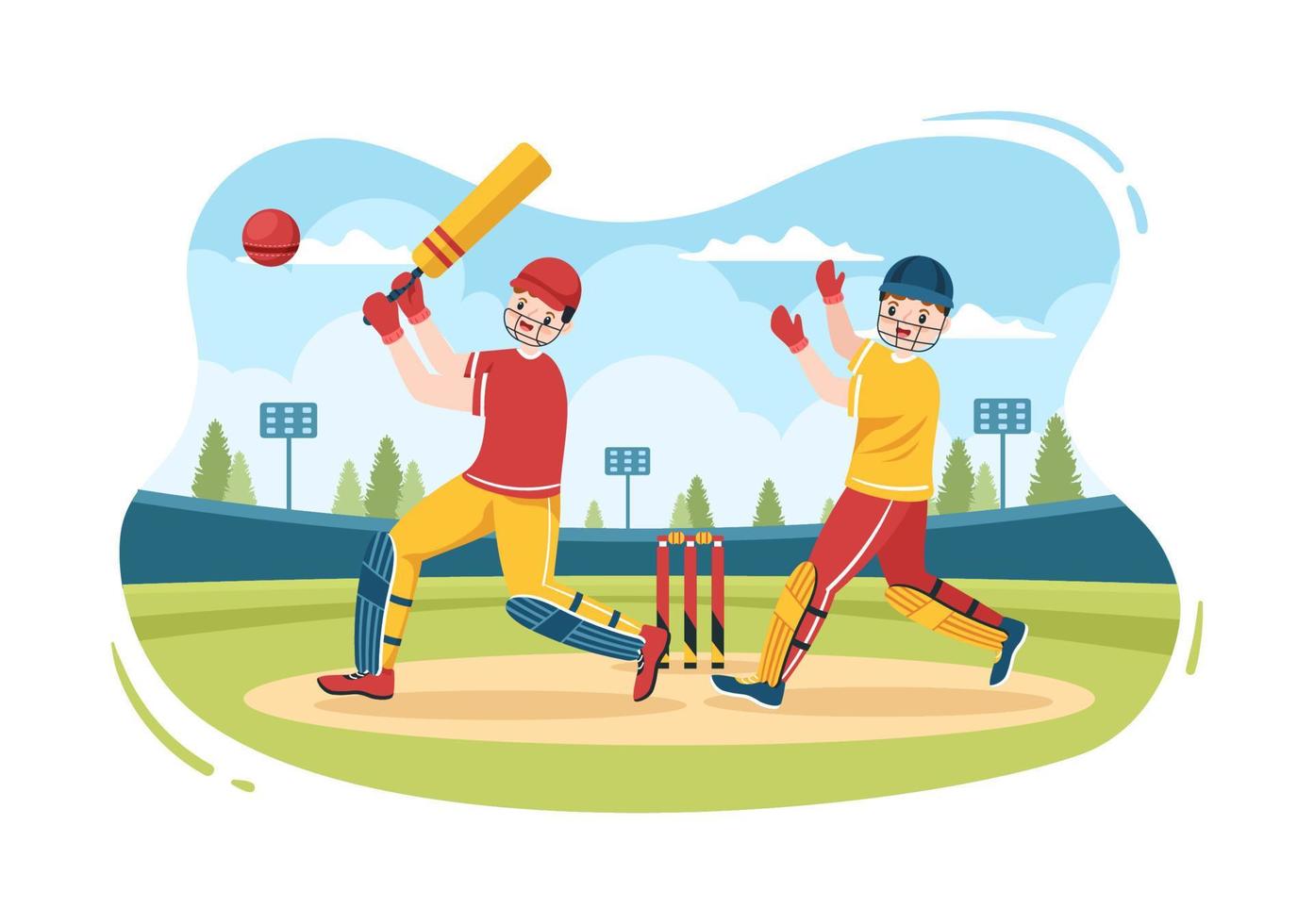 Batsman Playing Cricket Sports with Ball and Stick in Flat Cartoon Field  Background Illustration 9952503 Vector Art at Vecteezy