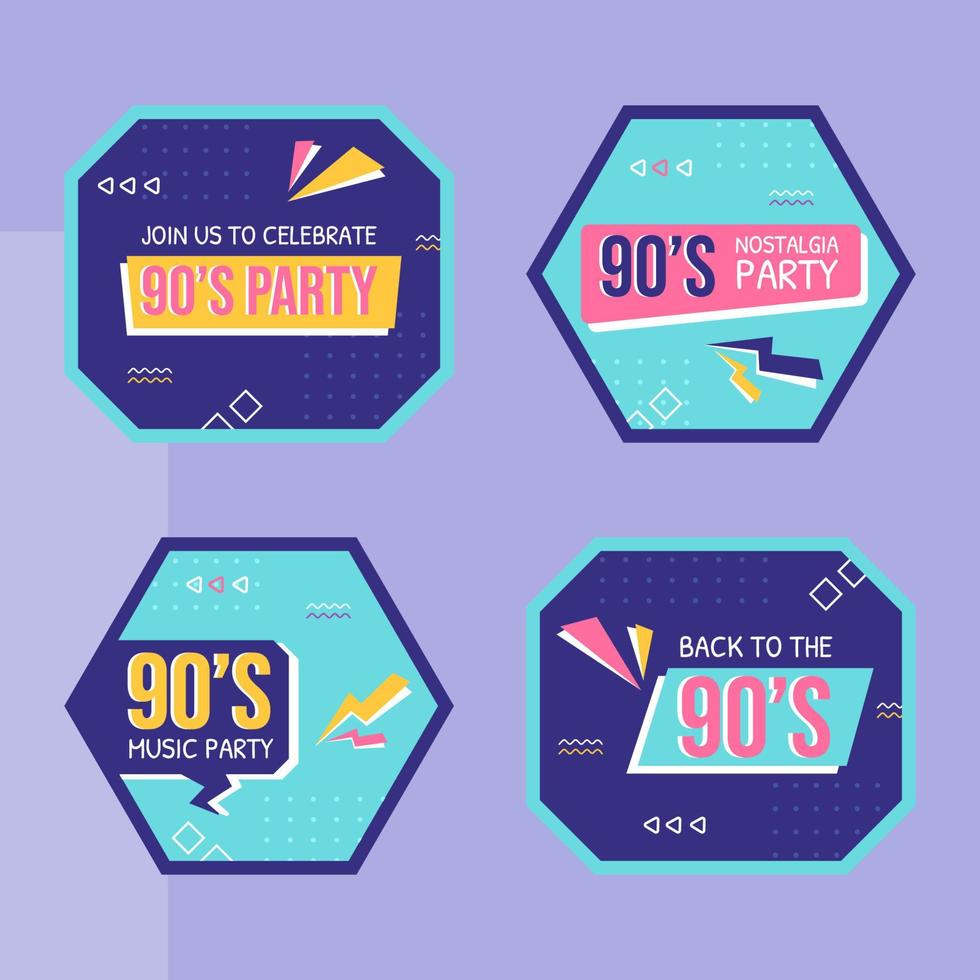 90s Retro Party Label Template Flat Cartoon Background Vector Illustration