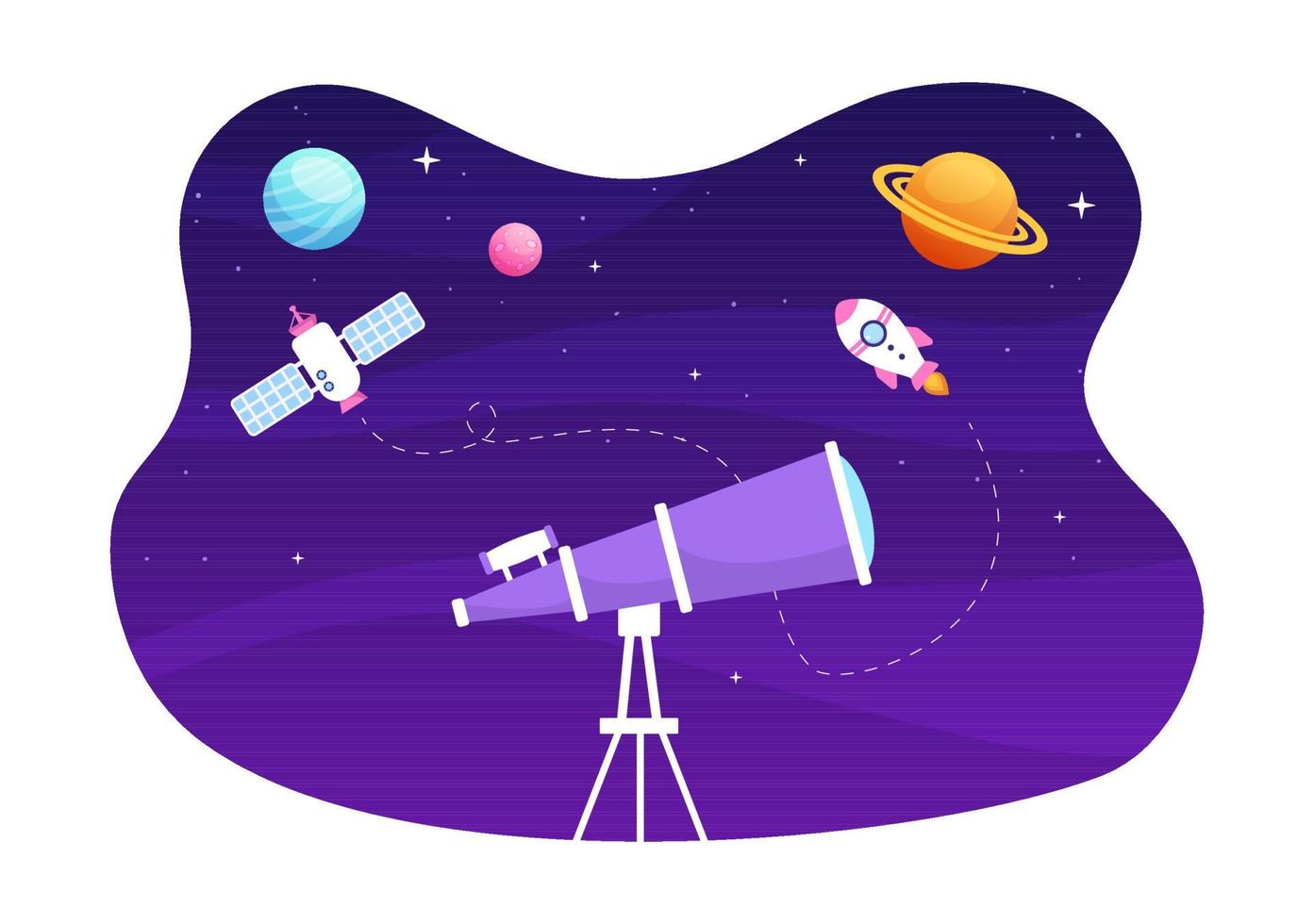 Astronomy Cartoon Illustration with Telescope for Watching Starry Sky, Galaxy and Planets in Outer Space in Flat Hand Drawn Style vector