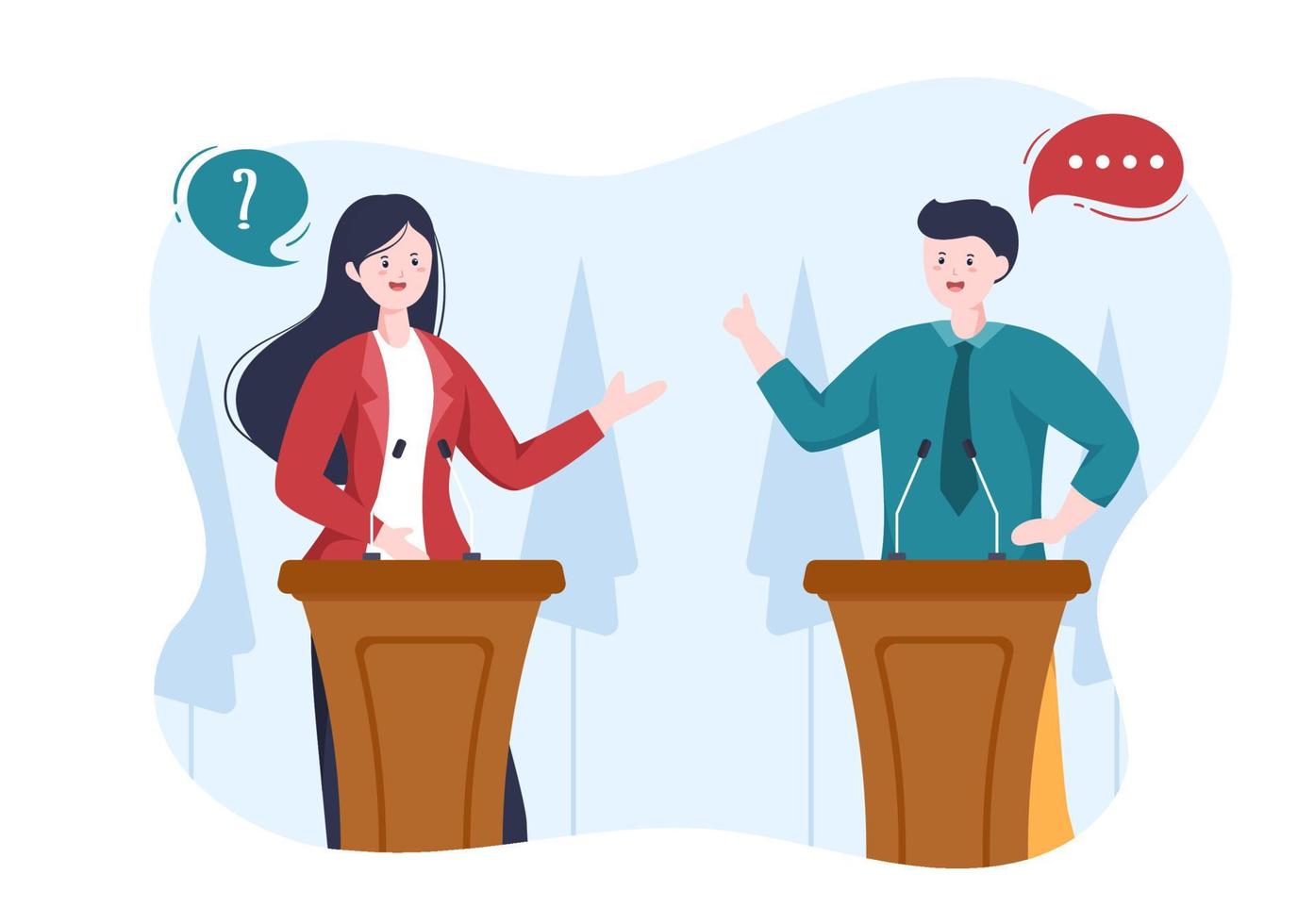 Politician Cartoon Hand Drawn Illustration with Election and Democratic Governance Ideas Participate in Political Debates in Front of Audience vector