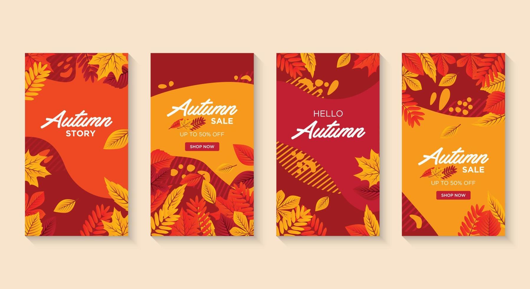 conjunto de plantillas de historias de redes sociales de otoño. coloridas pancartas con ilustraciones otoñales. colección de fondo con lugar para texto. vector