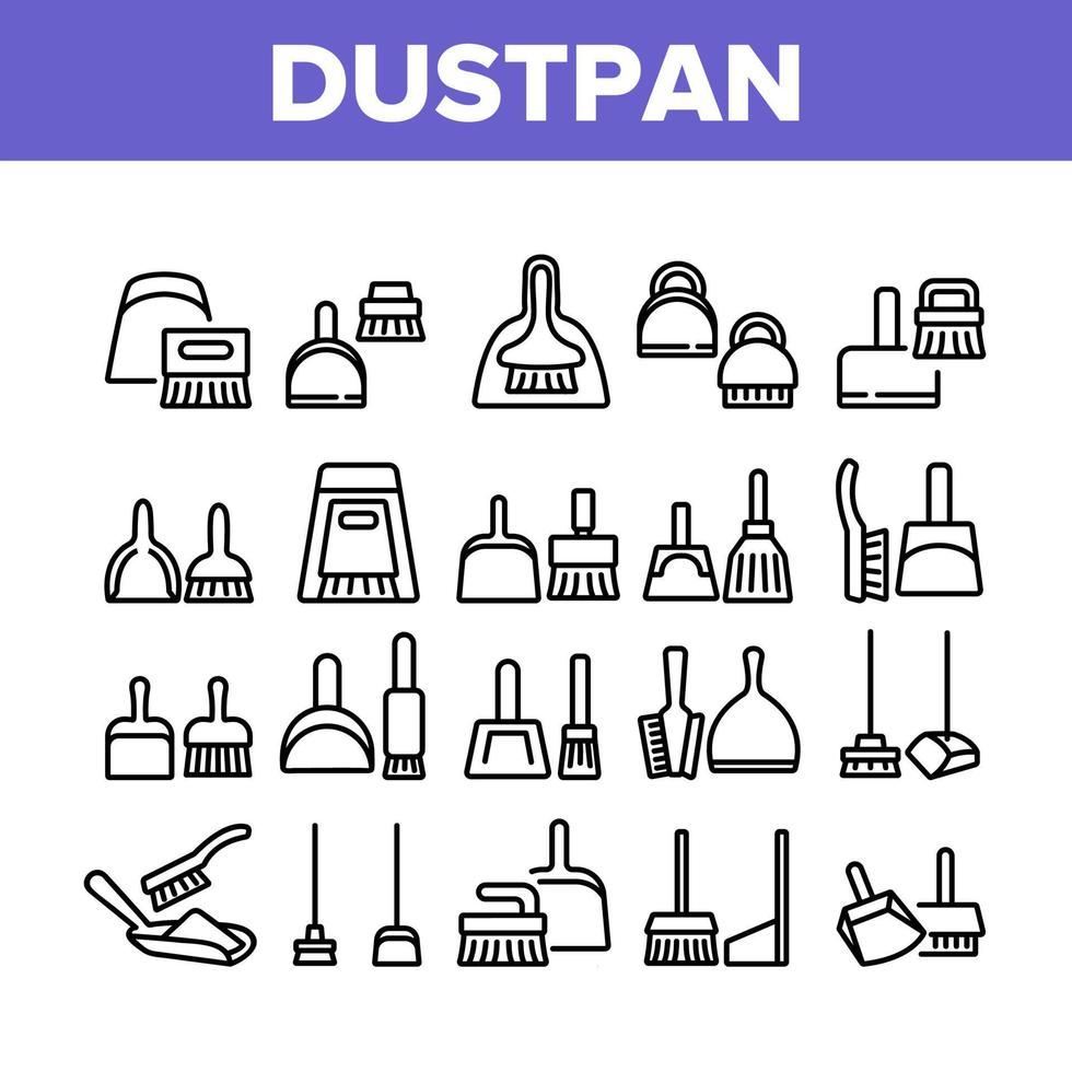 Dustpan And Brush Tool Collection Icons Set Vector