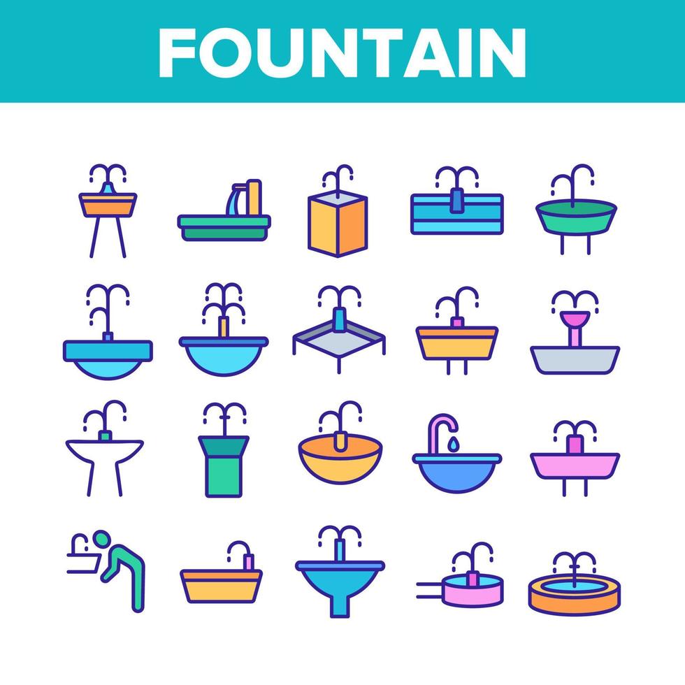 Drinking Fountain Collection Icons Set Vector