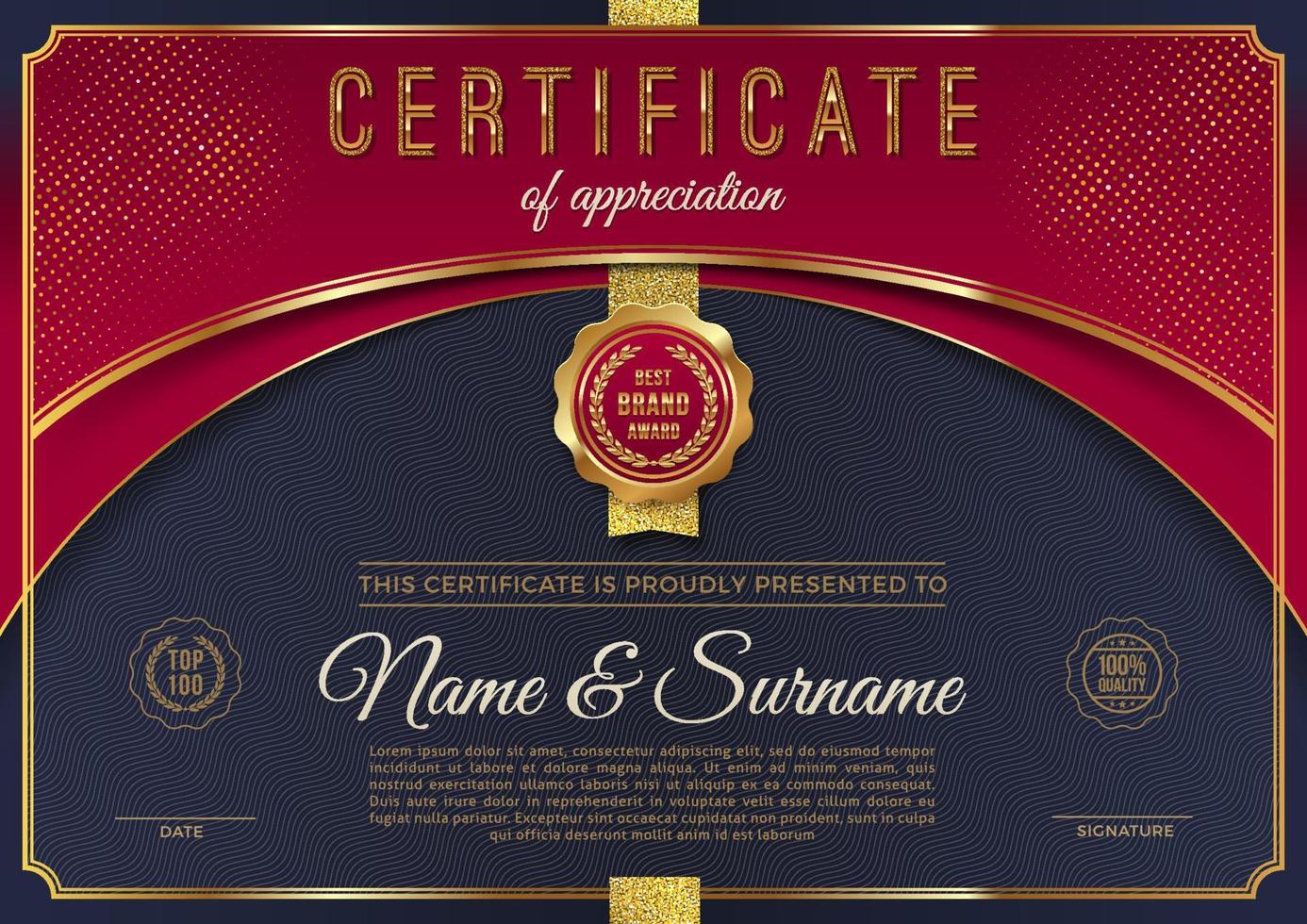 plantilla de certificado con elementos dorados de lujo. diseño de plantilla de diploma. ilustración vectorial vector