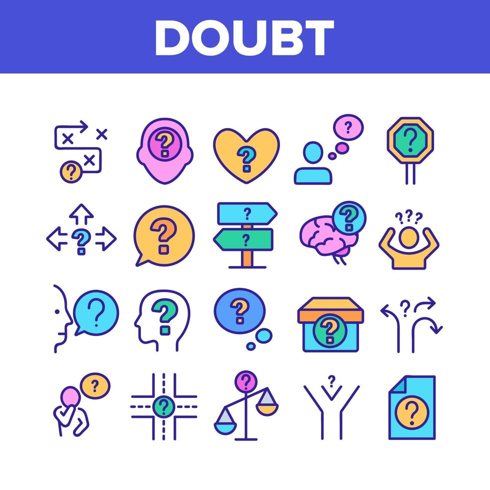 Doubt And Confusion Collection Icons Set Vector