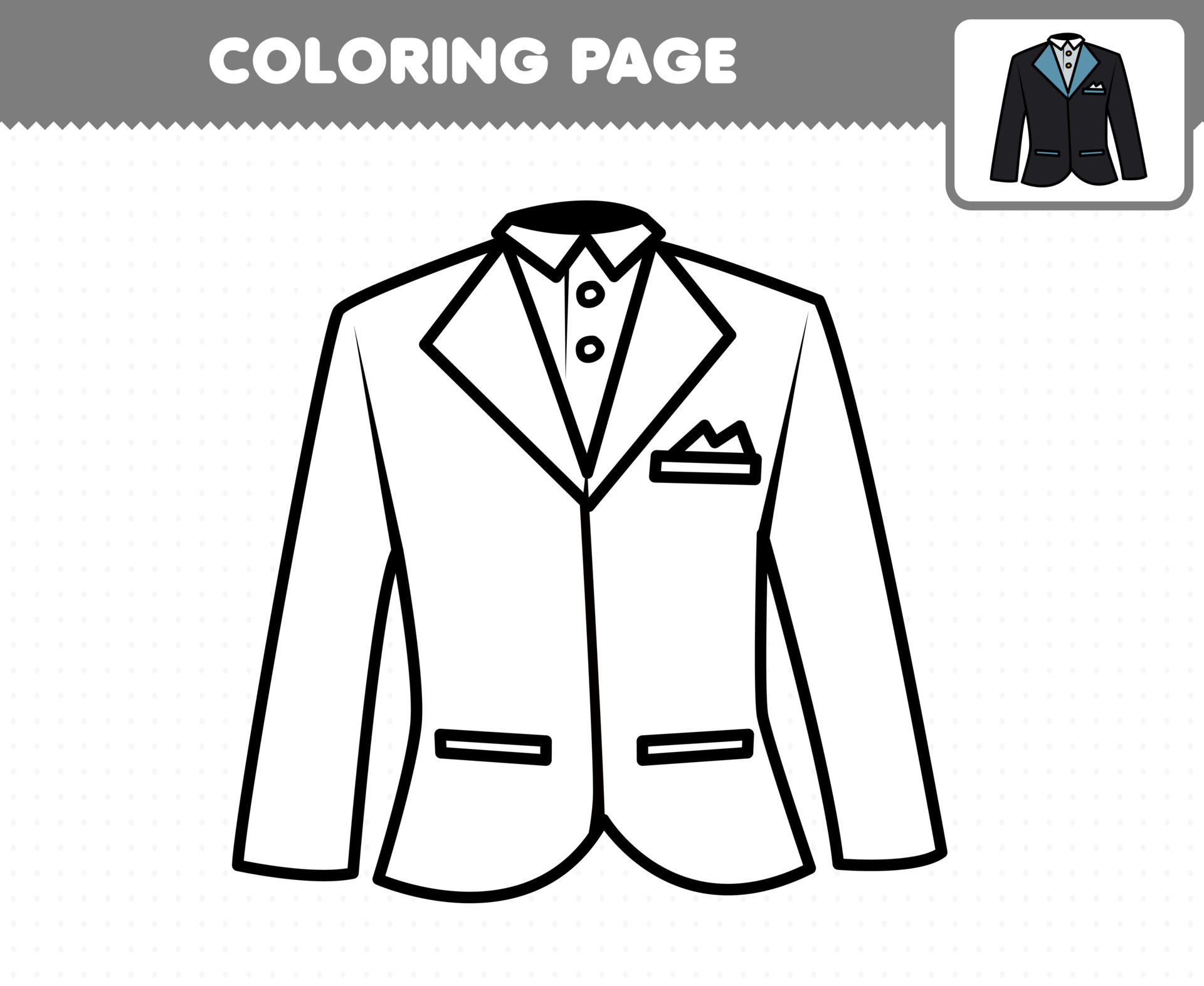 Education game for children coloring page cartoon wearable clothes tuxedo suit printable