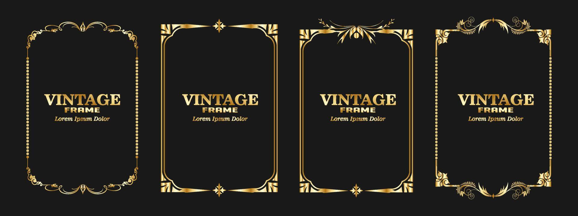 Set of rectangular gold frame decoration, vintage calligraphy border frame, luxury, elegant design, vector illustratio