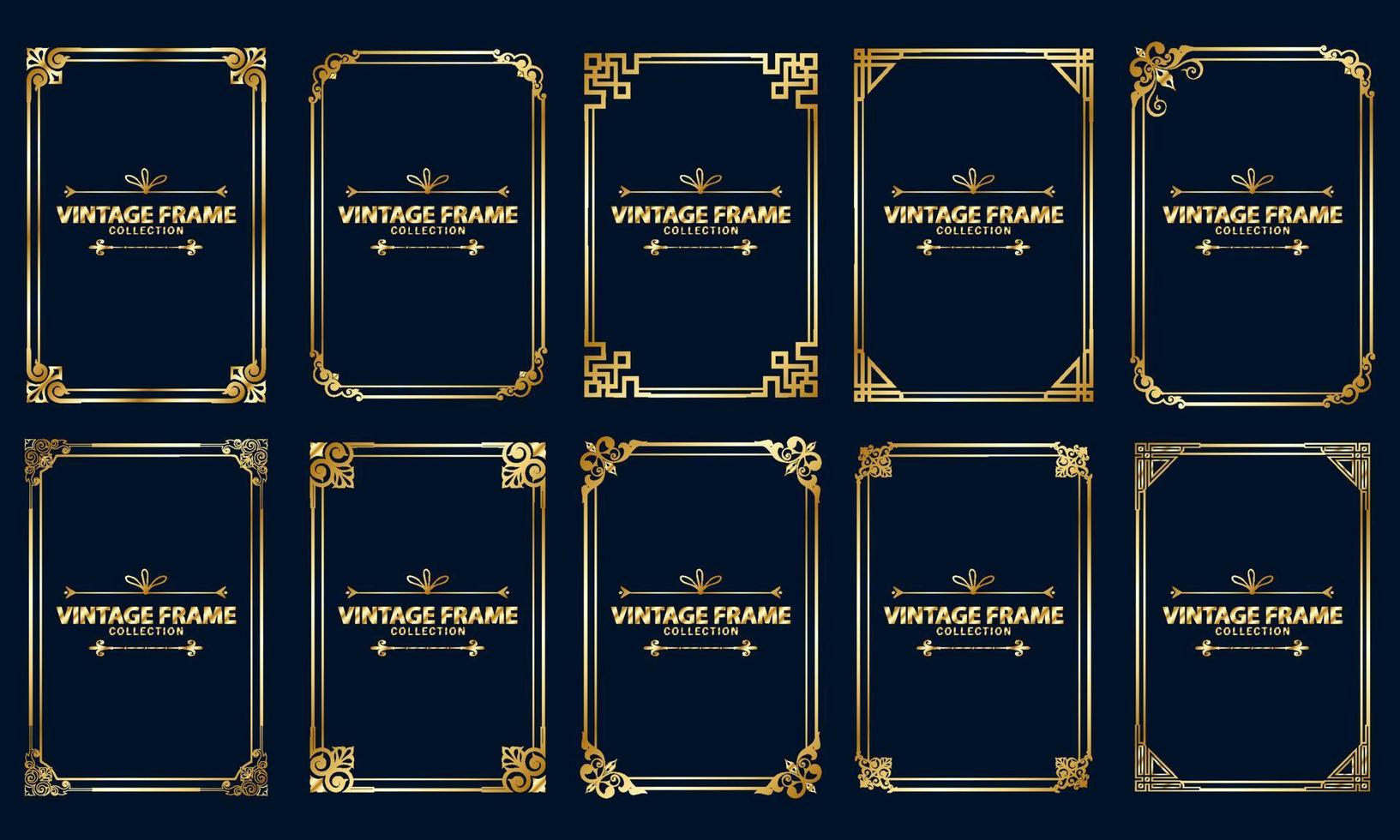 Set of rectangular gold frame decoration, vintage calligraphy border frame, luxury, elegant design, vector illustration