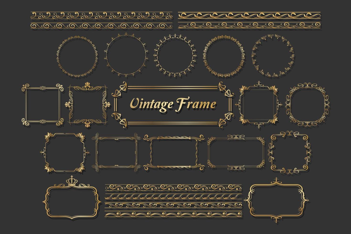 Collection of various elegant and luxurious golden frame shapes, border corner ornaments, Vintage Calligraphy, vector illustration