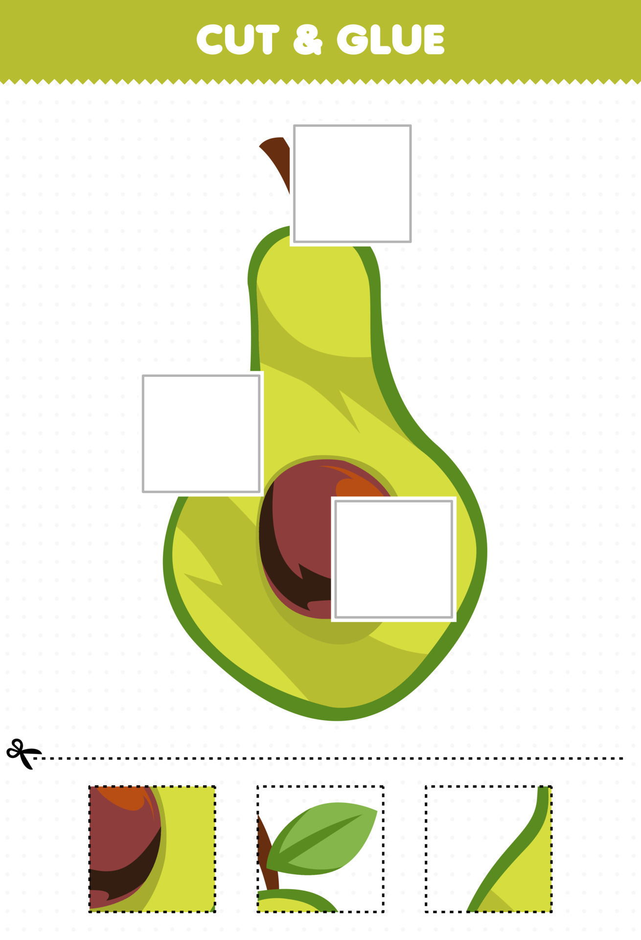 Education game for children cut and glue cut parts of cartoon fruit