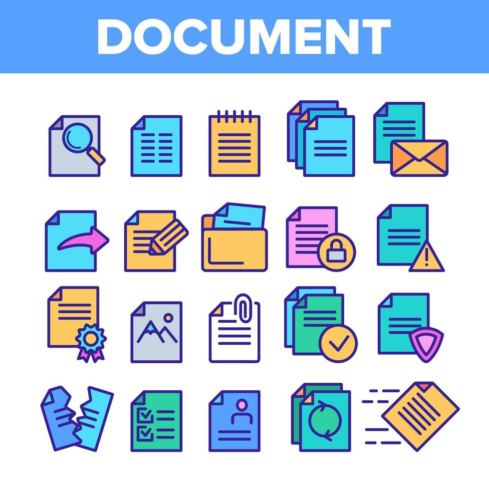 Digital, Computer Documents, File Vector Linear Icons Set