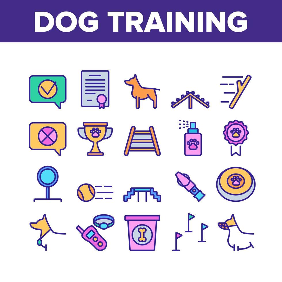 Dog Training Equipment Collection Icons Set Vector