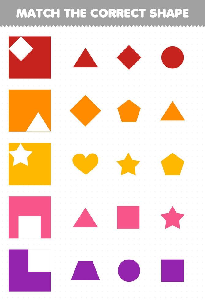 Education game for children match the correct shape geometric printable worksheet vector