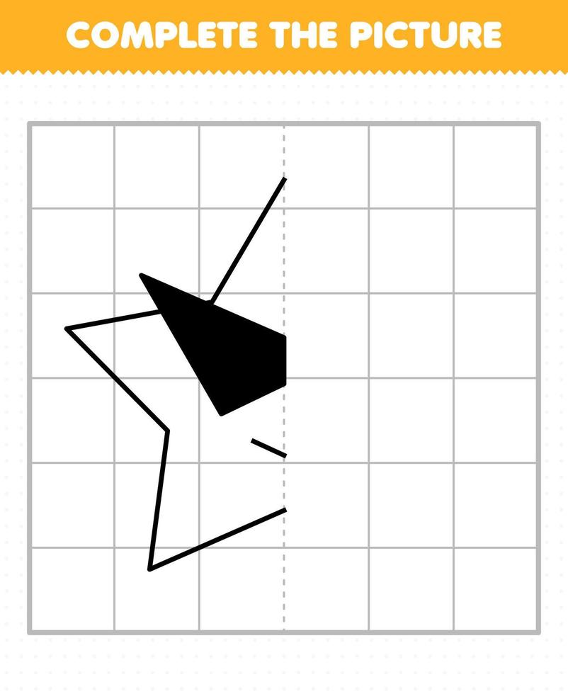 Education game for children complete the picture cute cartoon solar system star half outline for drawing vector