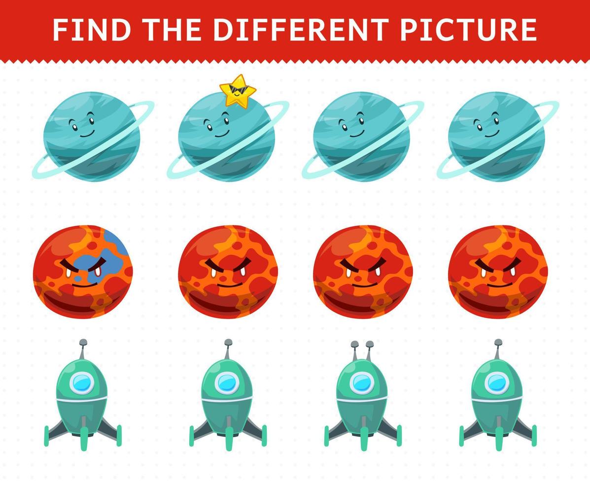 Education game for children find the different picture in each row cute