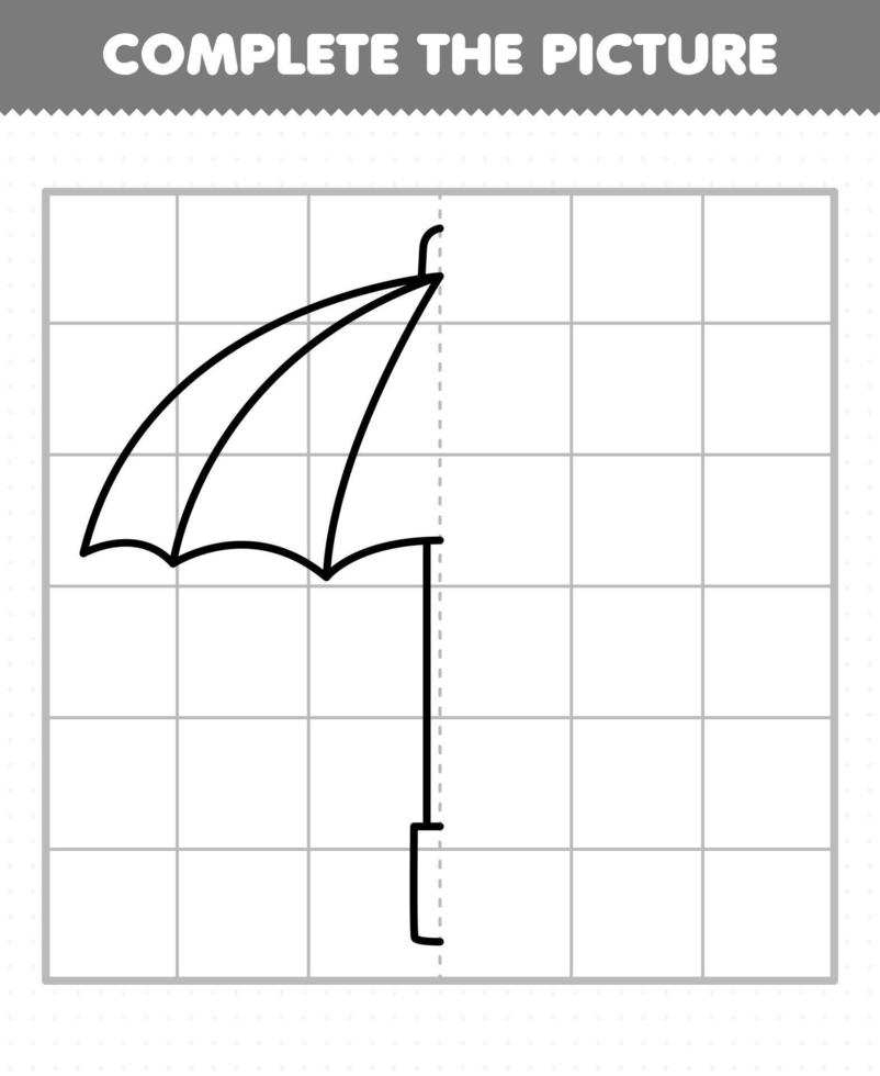 Education game for children complete the picture cartoon wearable umbrella half outline for drawing vector