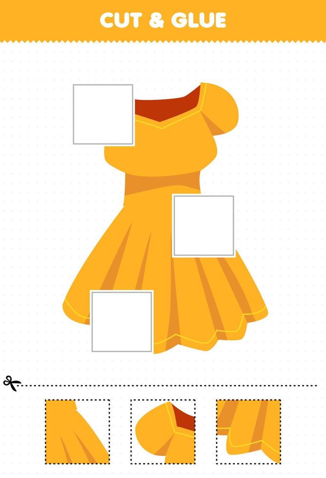 Education game for children cut and glue cut parts of cartoon wearable clothes dress and glue them printable worksheet vector