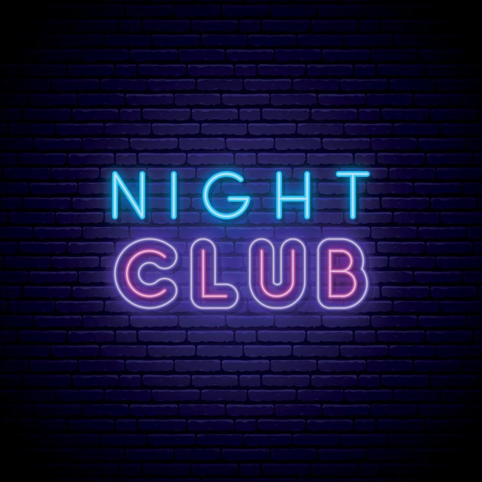 letrero de neón del club nocturno. emblema de club nocturno de neón brillante. vector