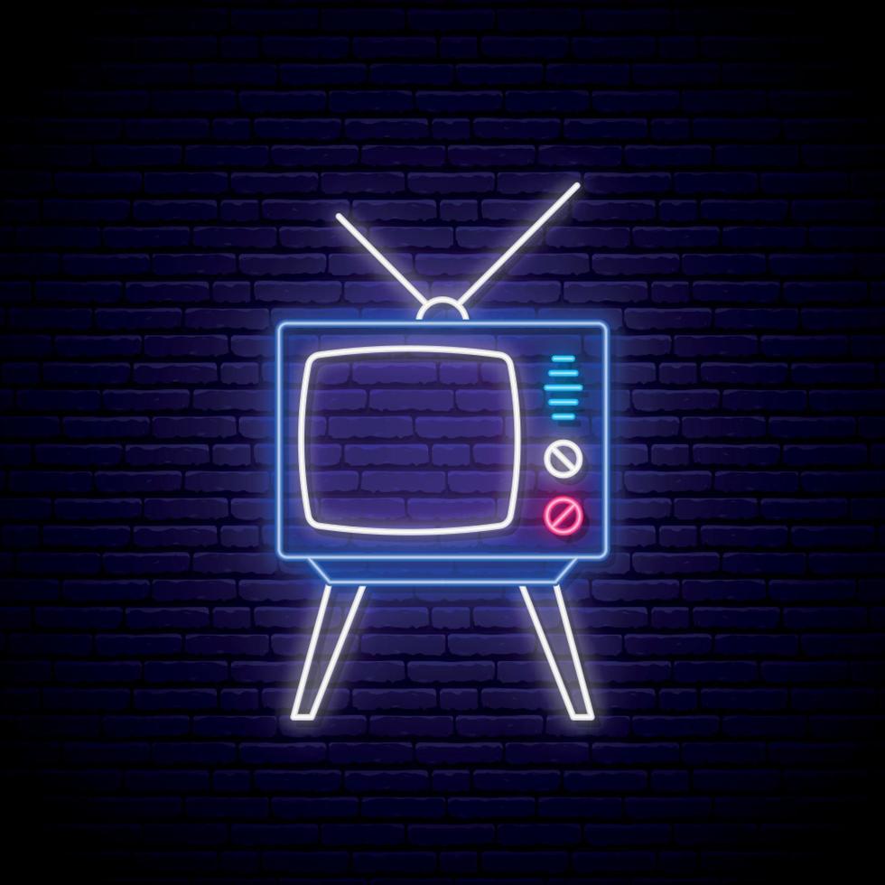 Retro TV neon sign. vector