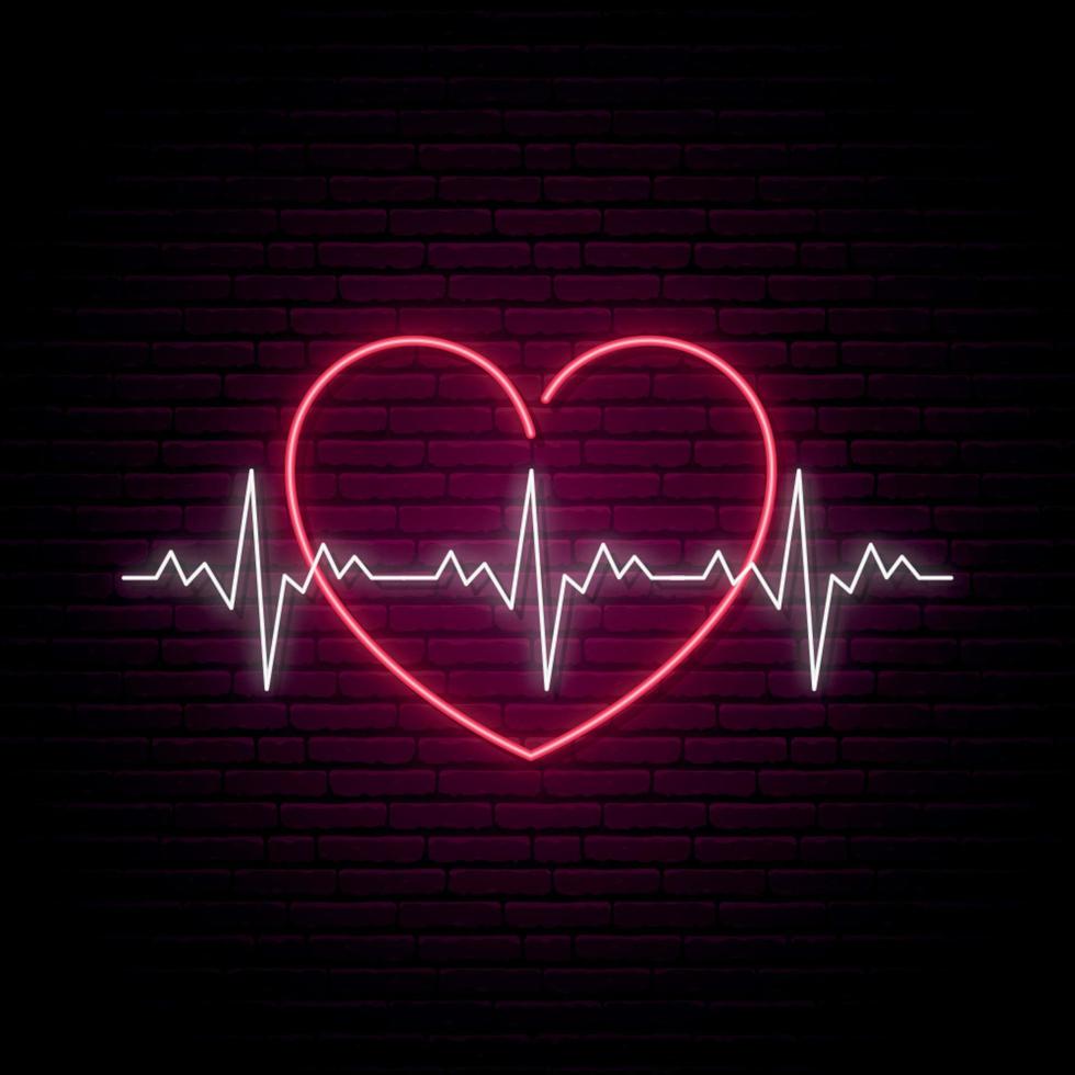 Neon heartbeat sign. vector