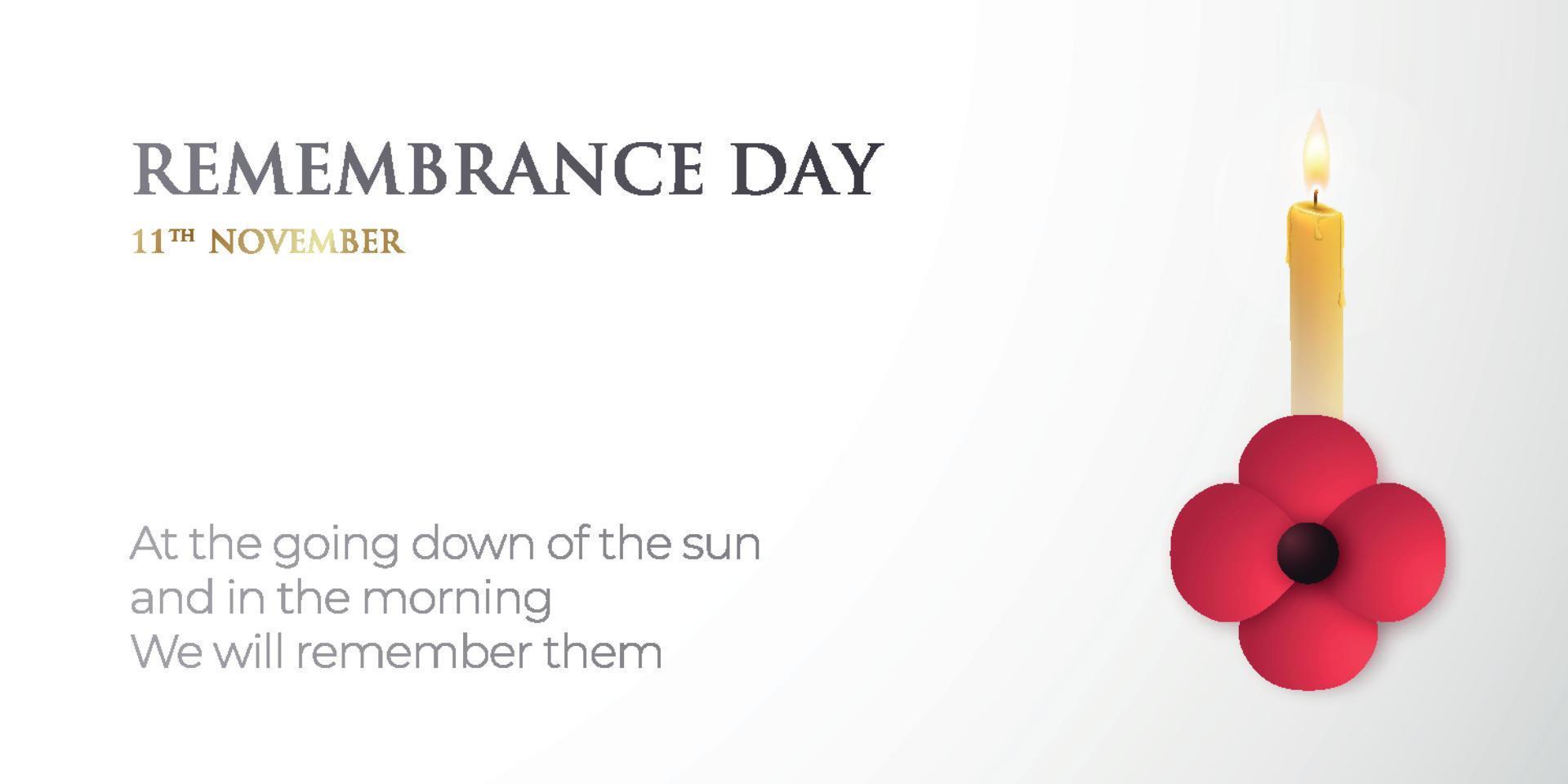 Vector banner for remembrance day with poppy flower and candle.