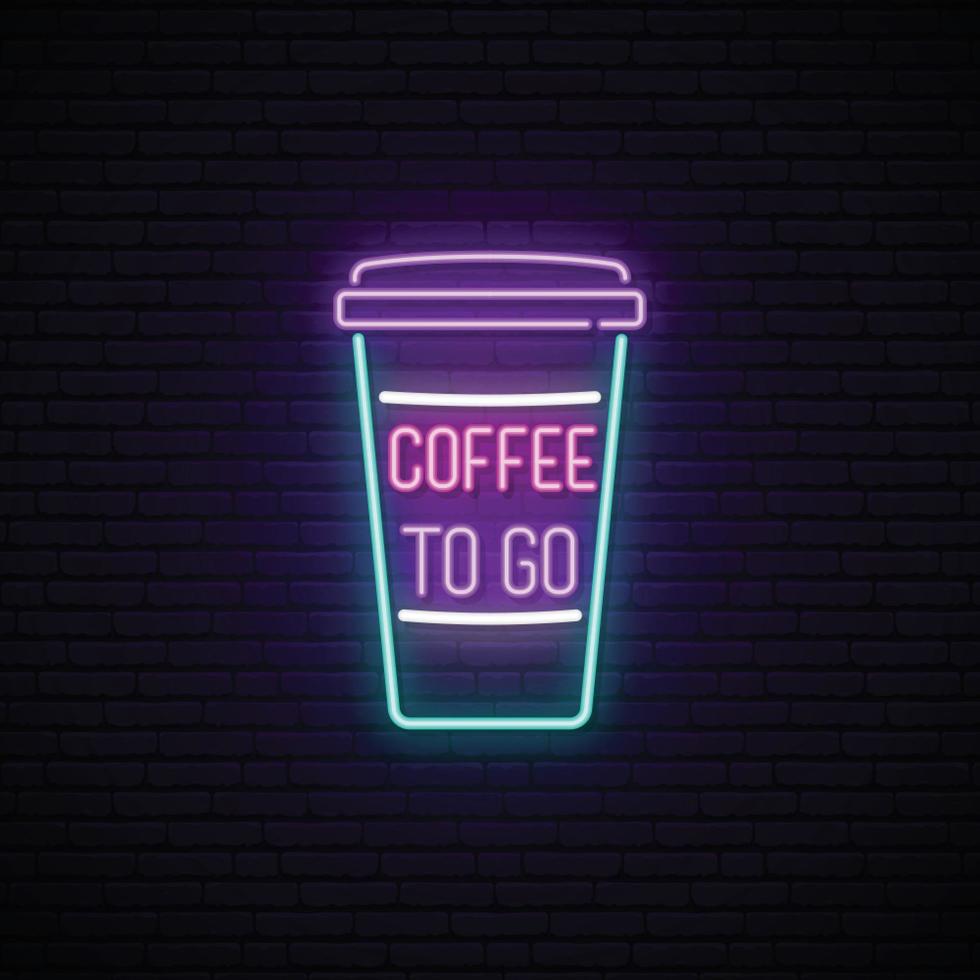 Neon coffee cup sign. vector