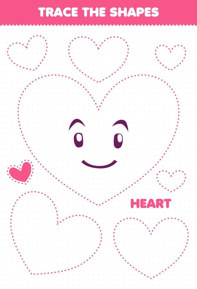 Education game for children trace the shapes heart printable worksheet vector