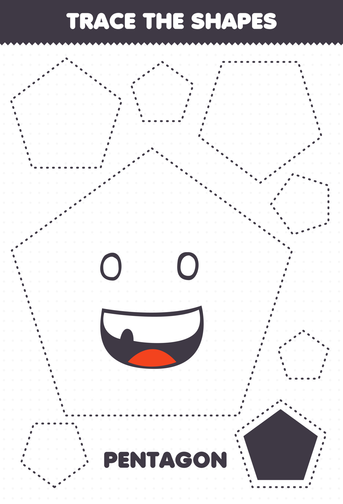 Education game for children trace the shapes pentagon printable