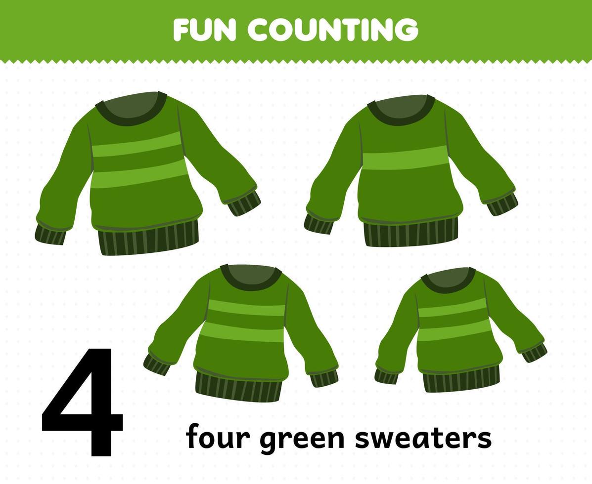 Education game for children fun counting wearable clothes four green sweaters vector