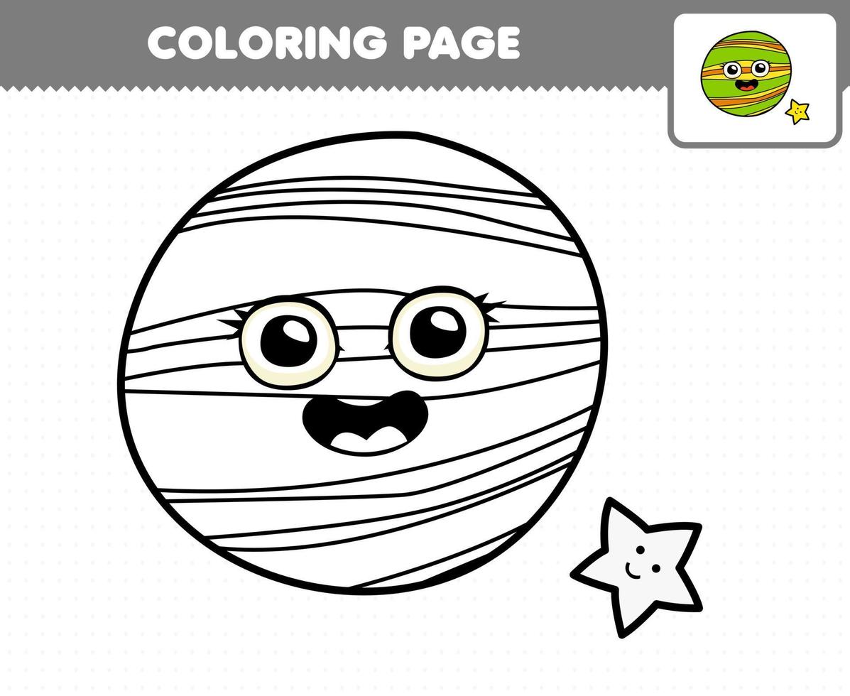 Education game for children coloring page cute cartoon solar system planet printable worksheet vector